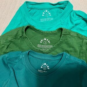 Lot of 3 Primary Kids' Teal and Green Shirts, size 2